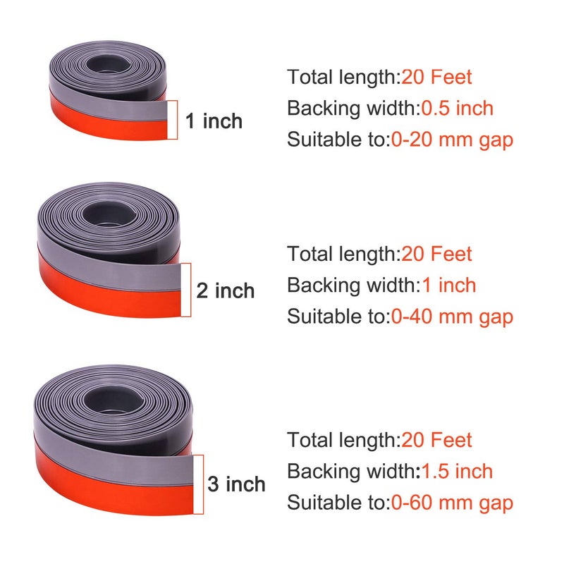 TORRAMI Silicone Door Sweep Draft Stopper 2 inch Width 20 Feet Length,Seal Insulation for Door Under Bottom, Gap, Side, Glass Shower Door, Sliding Door,Grey - Image 2